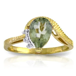 1.52 Carat 14K Solid Yellow Gold Ring Diamond Green Amethyst