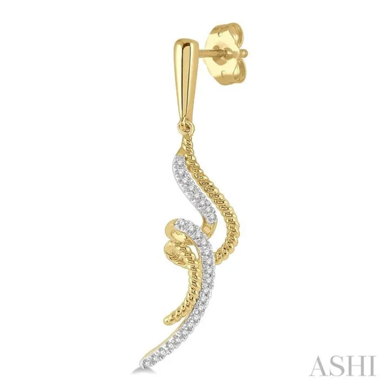 1/6 ctw Twin Twirl Round Cut Diamond Fashion Earring in 10K Yellow Gold