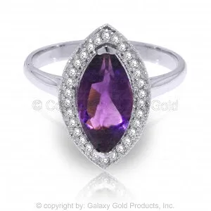 1.8 Carat 14K Solid White Gold Ring Diamond Marquis Amethyst