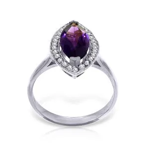 1.8 Carat 14K Solid White Gold Ring Diamond Marquis Amethyst