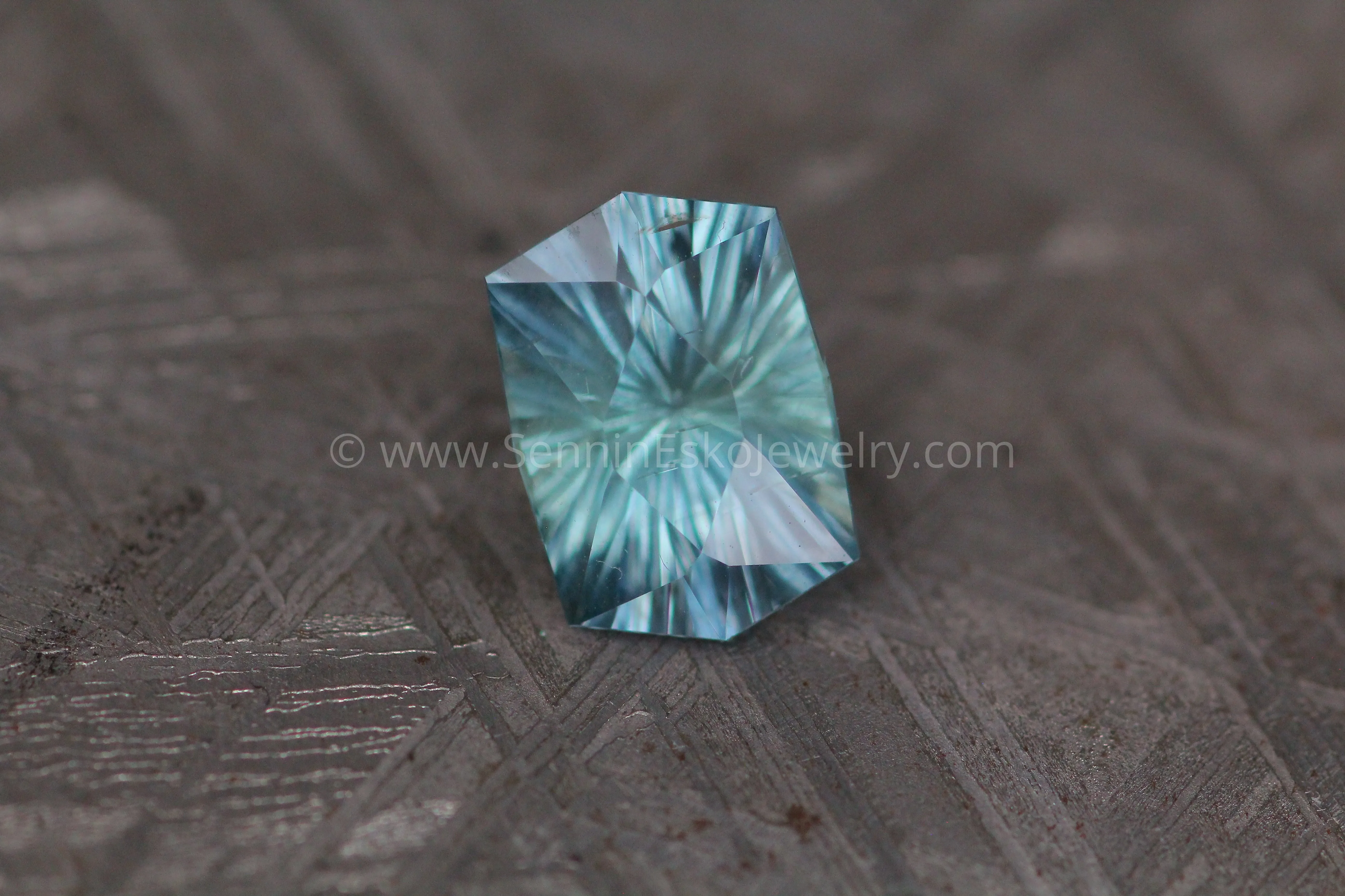 2.1 carat Bluish Green Montana Sapphire - Fantasy Cut, 8.8x6.1mm