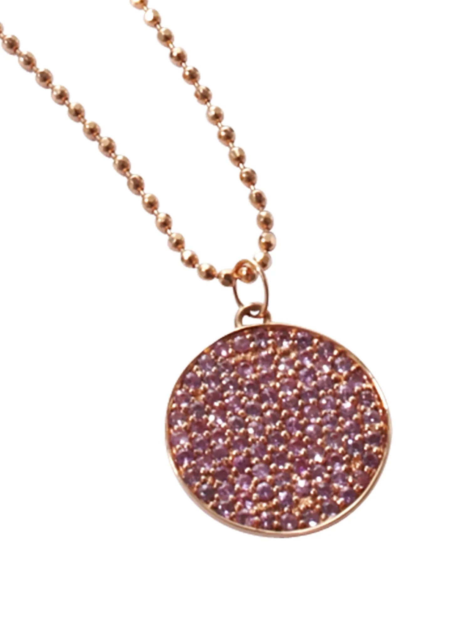 28" Pavé Pink Sapphire Disc Necklace