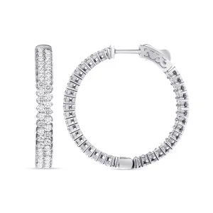 3 Carat Natural Diamond Double Row Hoop Earrings