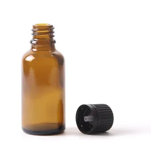 30ml Amber Glass Boston Round Bottle With Tamper Evident Cap (Black or White)