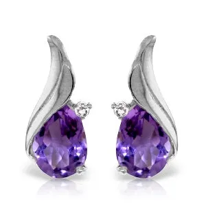 3.16 Carat 14K Solid White Gold Stud Earrings Diamond Amethyst