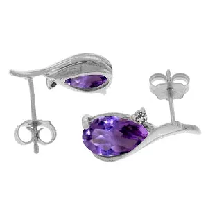 3.16 Carat 14K Solid White Gold Stud Earrings Diamond Amethyst