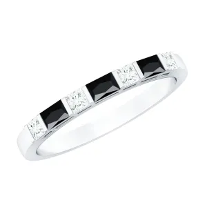 3/4 CT Minimal Black Onyx Seven Stone Band Ring with Diamond