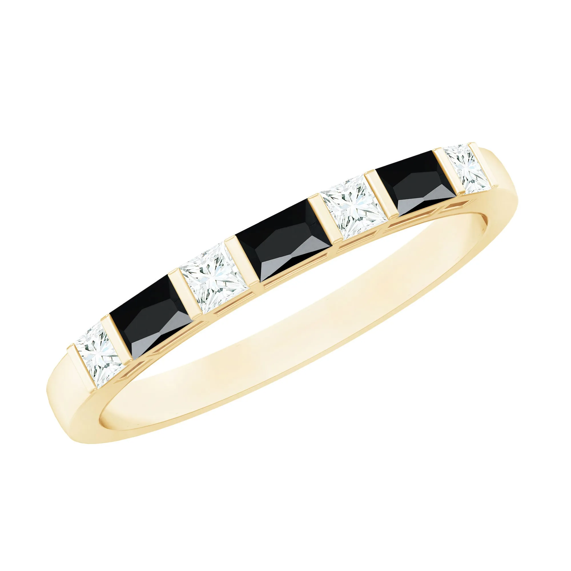 3/4 CT Minimal Black Onyx Seven Stone Band Ring with Diamond