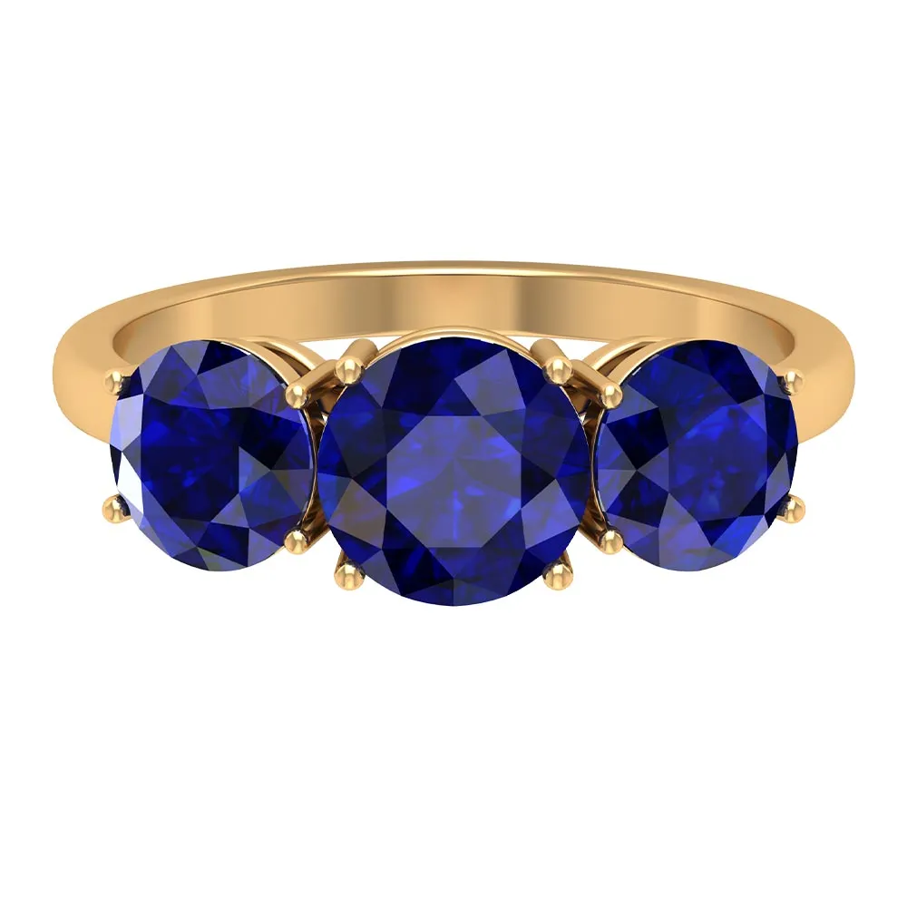 3.75 CT Created Blue Sapphire Three Stone Engagement Ring