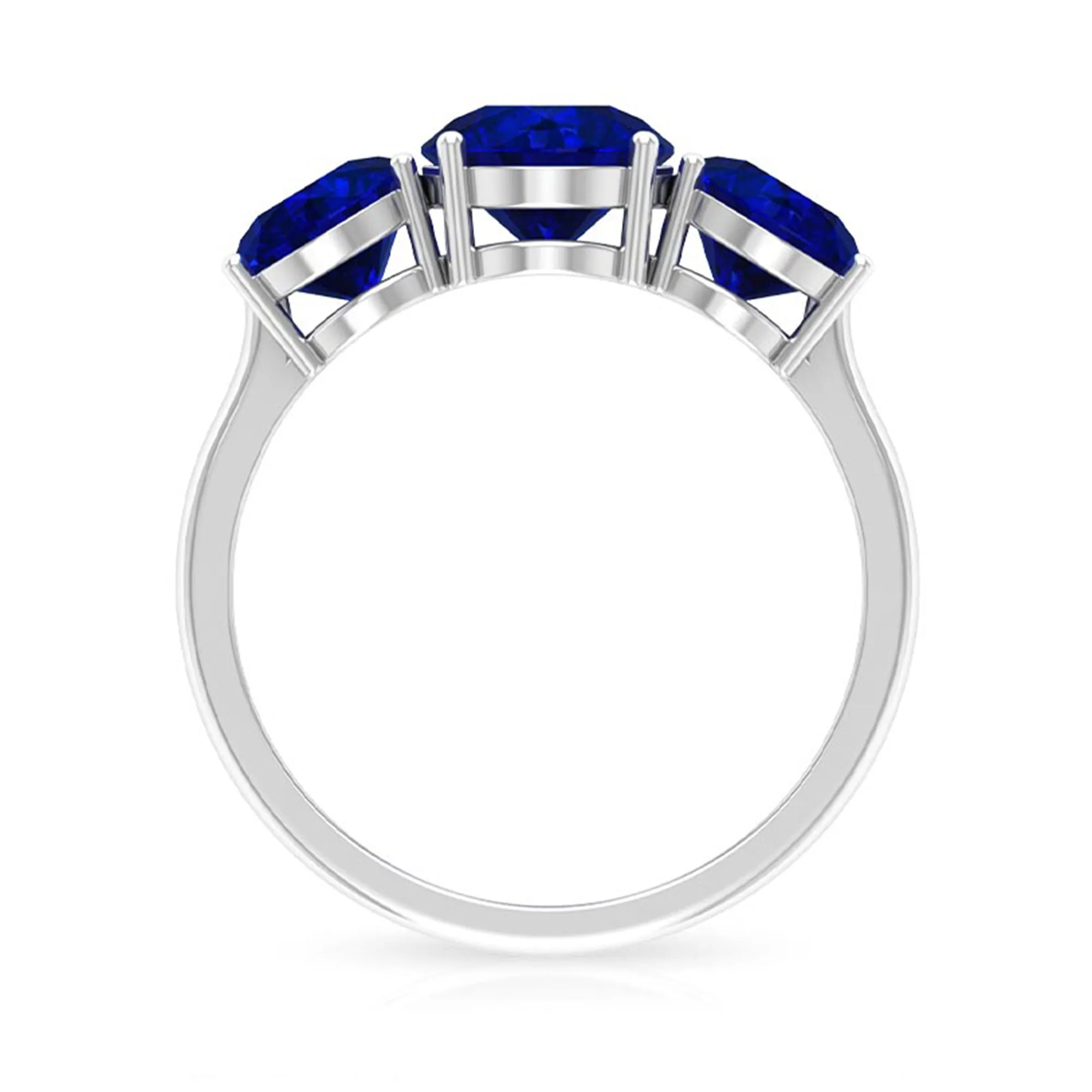 3.75 CT Created Blue Sapphire Three Stone Engagement Ring