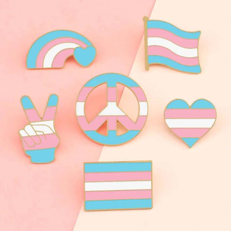 6Pcs Pride Day Pink & Blue Rainbow Flag Brooch