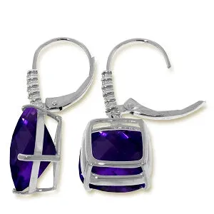 7.35 Carat 14K Solid White Gold Leverback Earrings Natural Diamond Amethyst