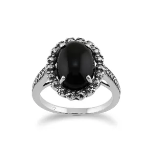 925er Silber Kunst Deko Onyx & Markasit Ring