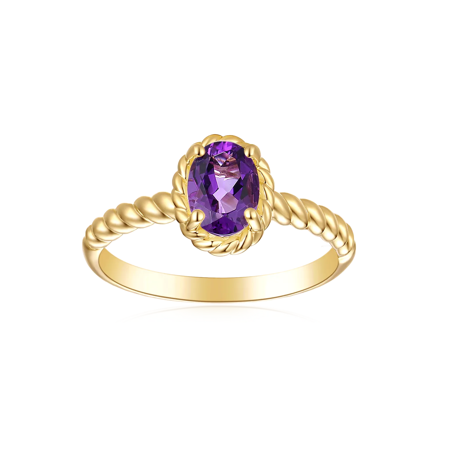 9ct Yellow Gold Oval 7x5mm Amethyst February Ring