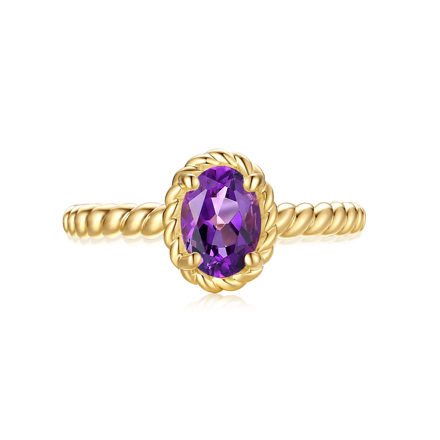 9ct Yellow Gold Oval 7x5mm Amethyst February Ring