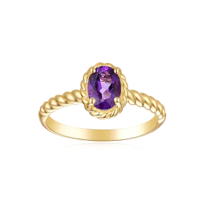 9ct Yellow Gold Oval 7x5mm Amethyst February Ring