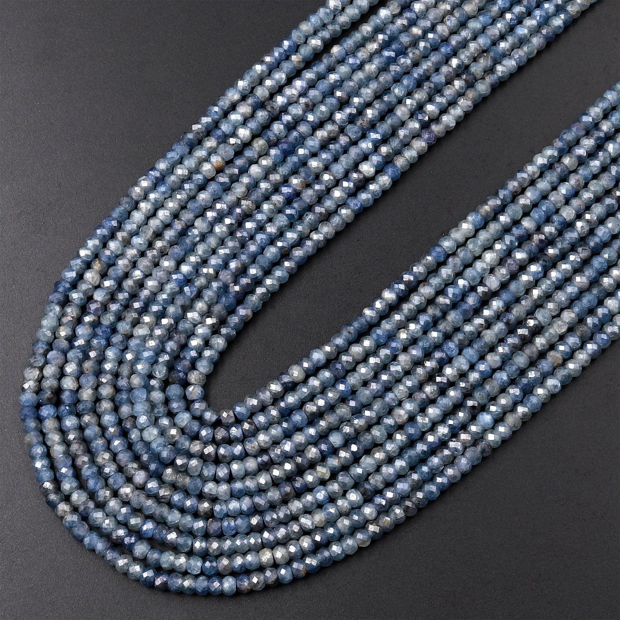 AA Natural Blue Sapphire Faceted 3mm Rondelle Beads Micro Laser Diamond Cut Genuine Gemstone 15.5" Strand