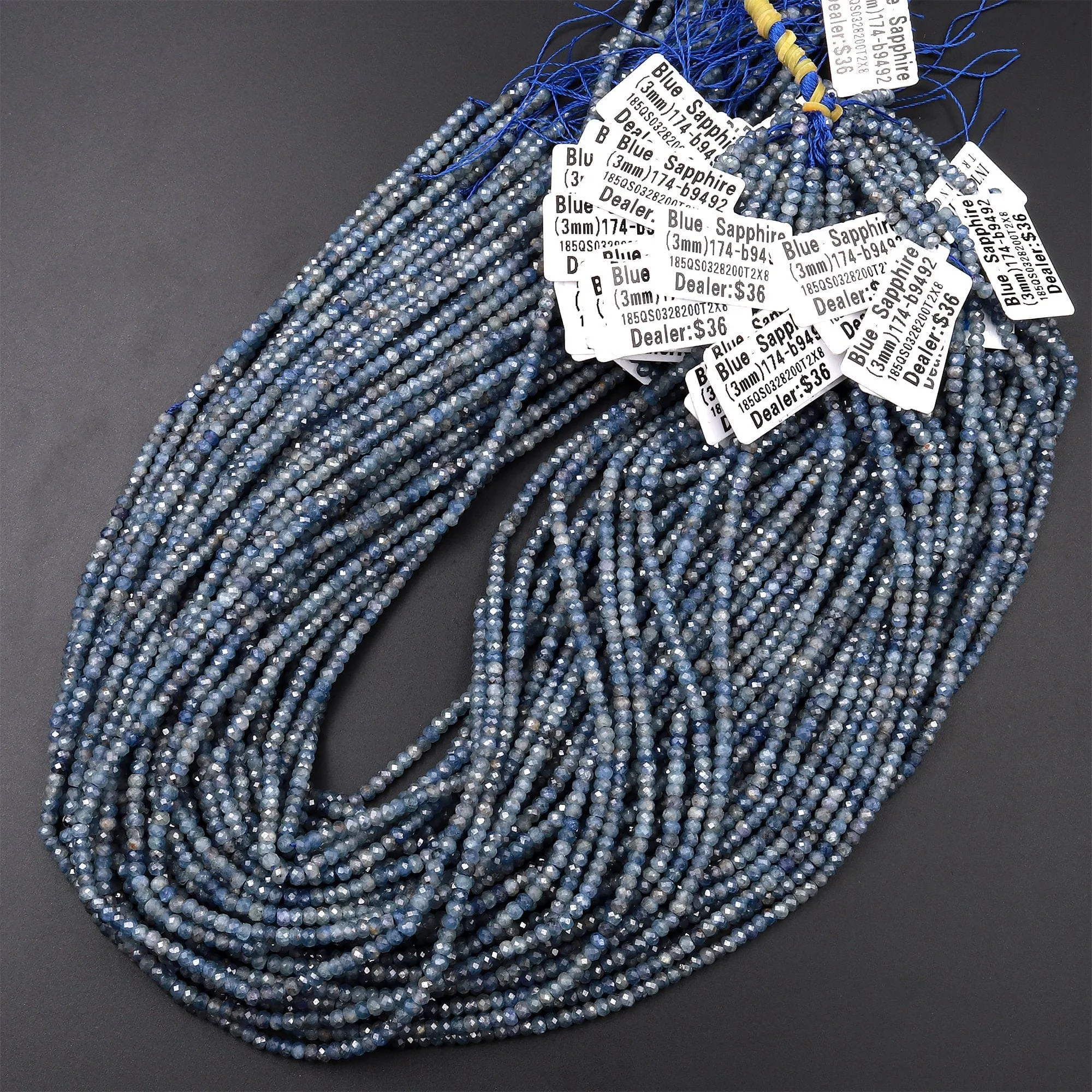 AA Natural Blue Sapphire Faceted 3mm Rondelle Beads Micro Laser Diamond Cut Genuine Gemstone 15.5" Strand