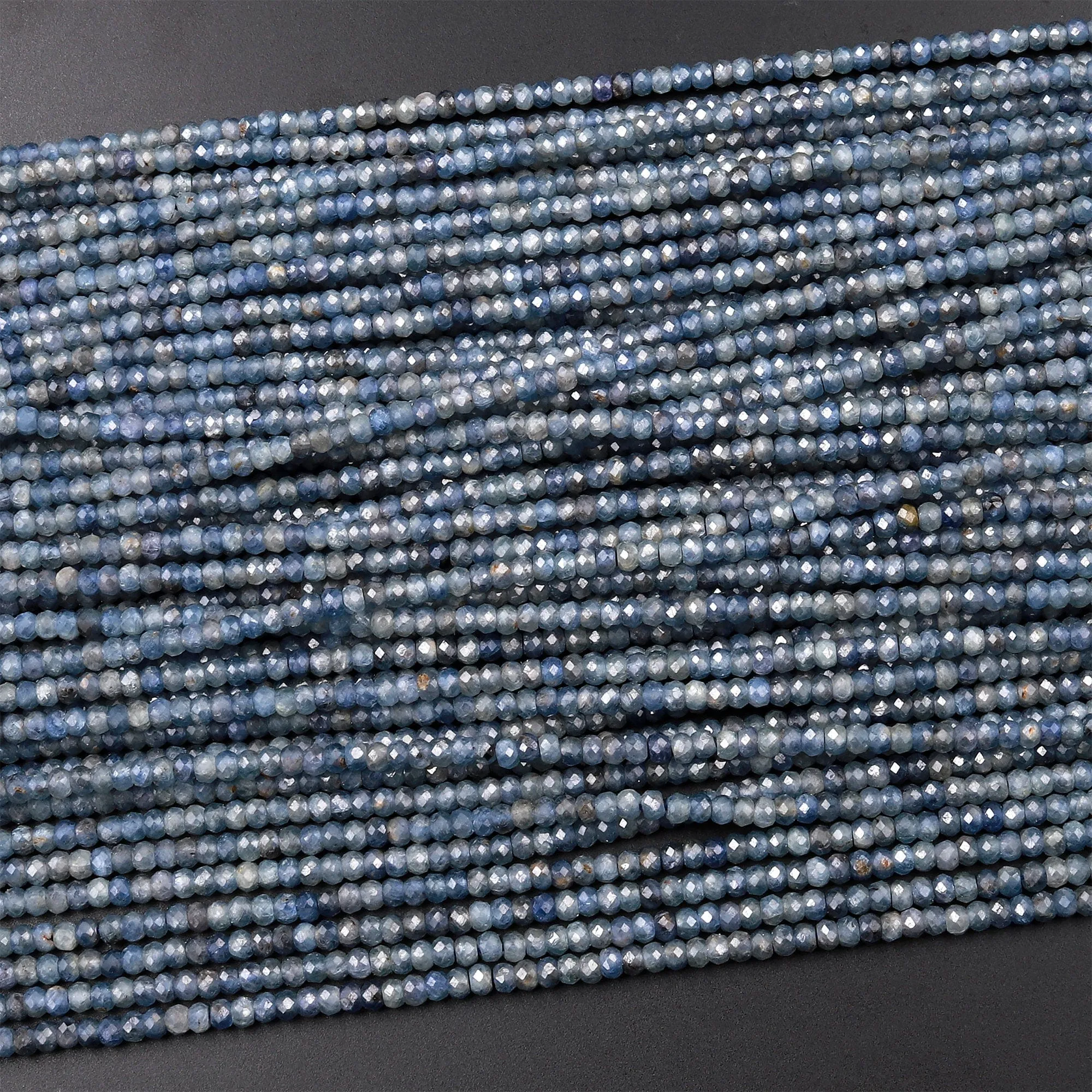 AA Natural Blue Sapphire Faceted 3mm Rondelle Beads Micro Laser Diamond Cut Genuine Gemstone 15.5" Strand