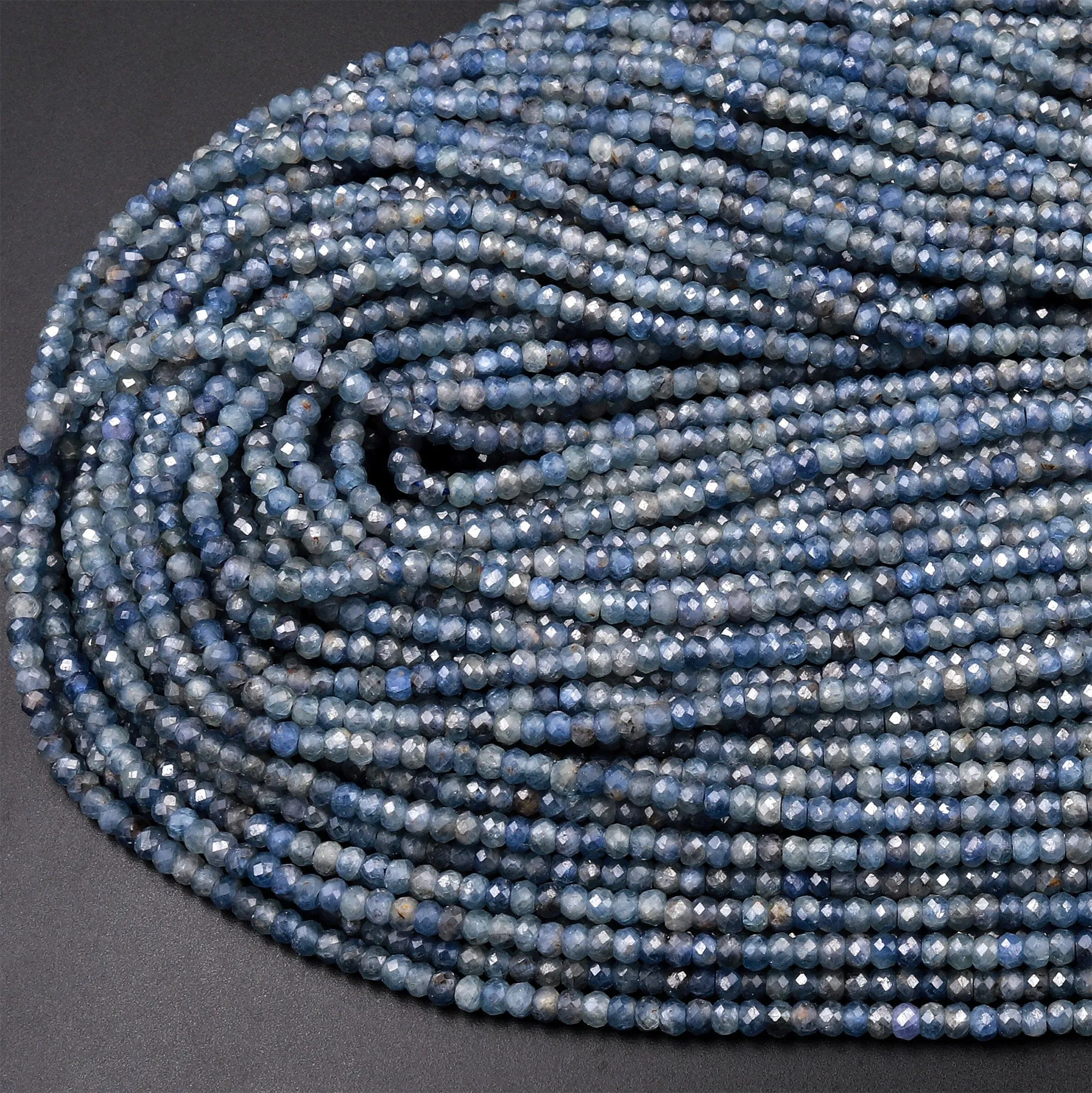 AA Natural Blue Sapphire Faceted 3mm Rondelle Beads Micro Laser Diamond Cut Genuine Gemstone 15.5" Strand