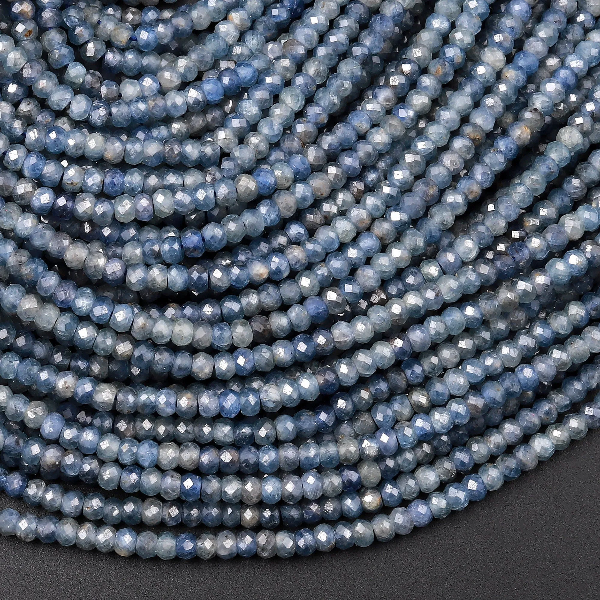 AA Natural Blue Sapphire Faceted 3mm Rondelle Beads Micro Laser Diamond Cut Genuine Gemstone 15.5" Strand