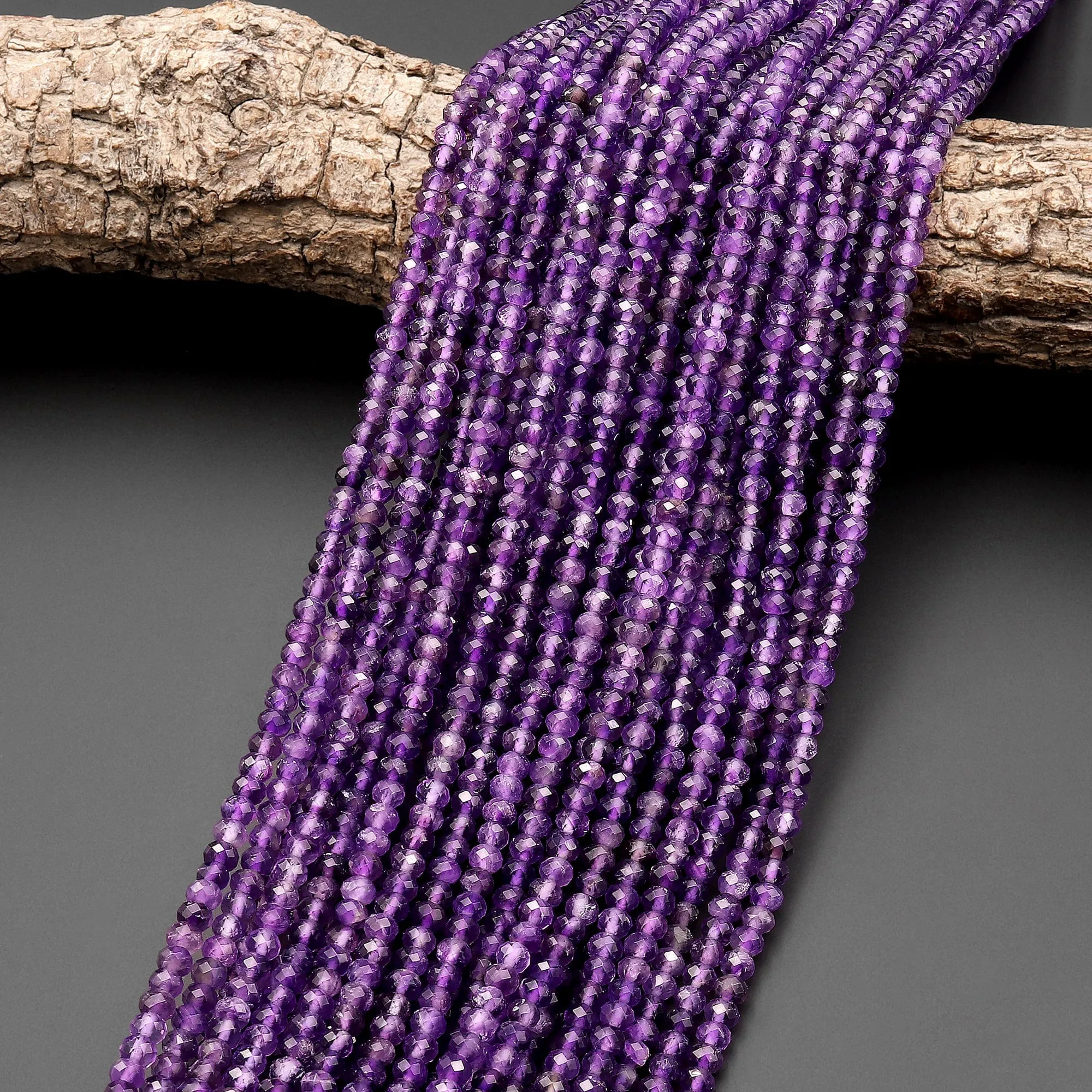 AAA Faceted Natural Purple Amethyst 3mm 4mm Rondelle Beads 15.5" Strand