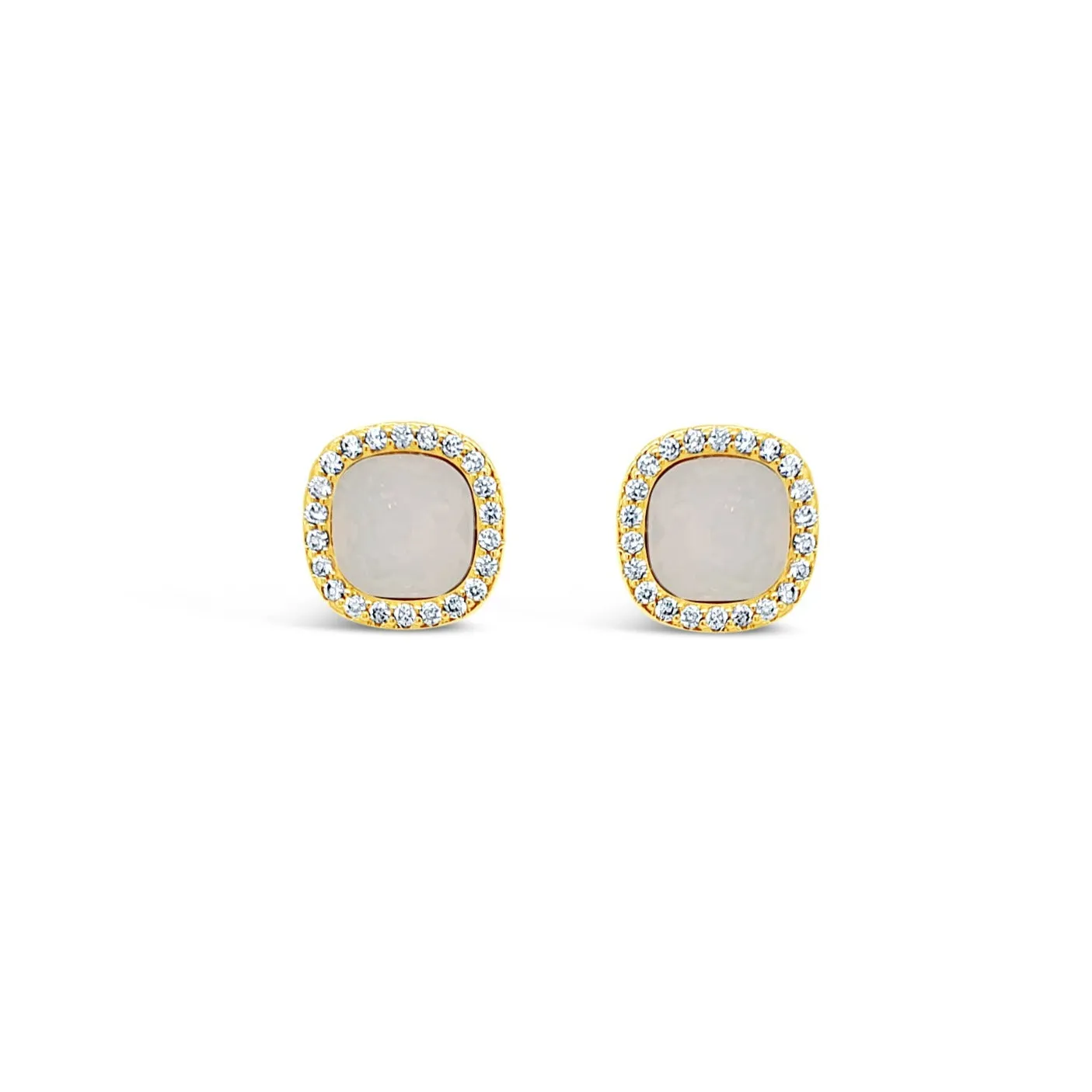 Absolute Jewellery Square White Opal Gold Stud Earrings