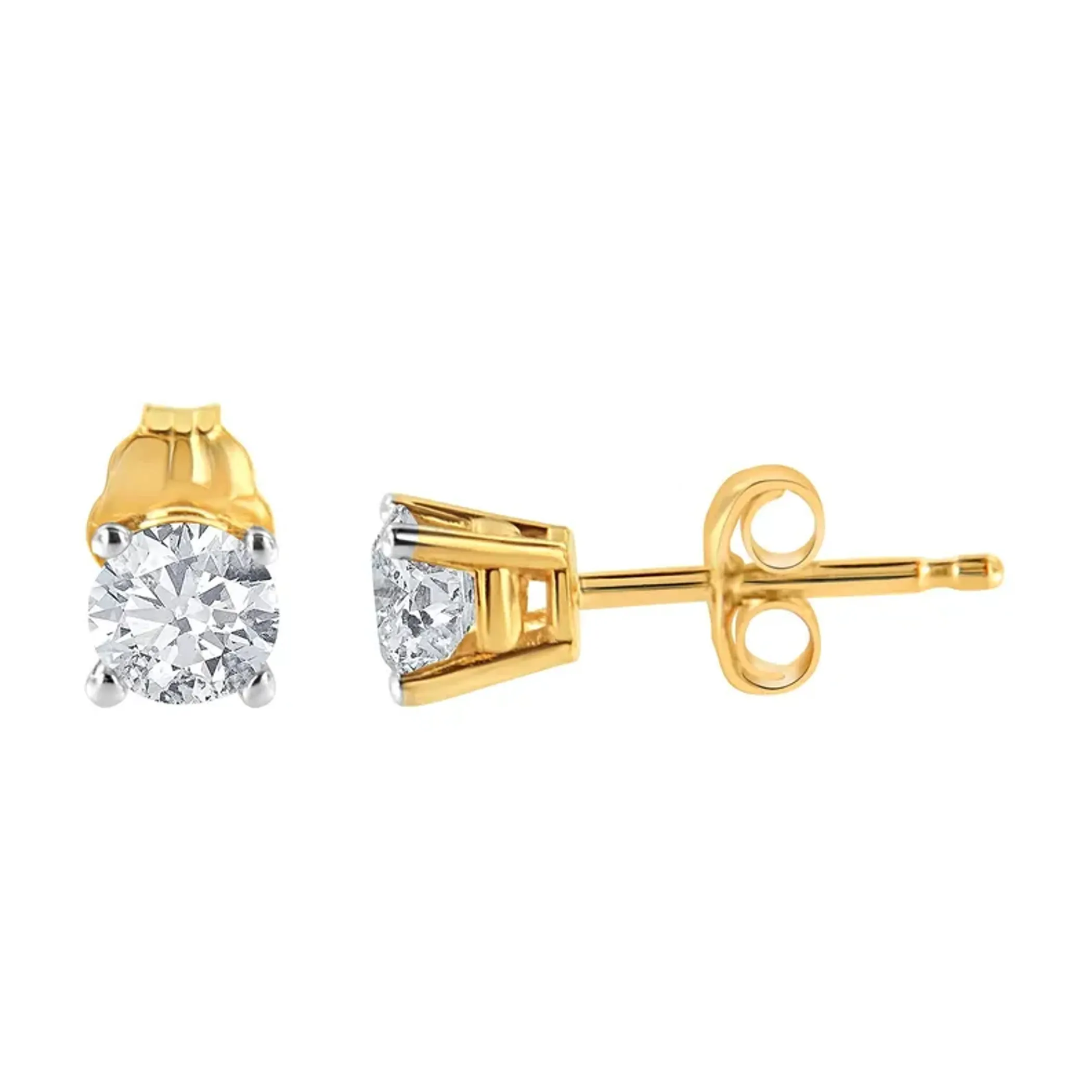 AGS Certified 1/2 Cttw Round Brilliant-Cut Diamond 14K Yellow Gold Classic 4-Prong Solitaire Stud Earrings (K-L Color, I1-I2 Clarity)