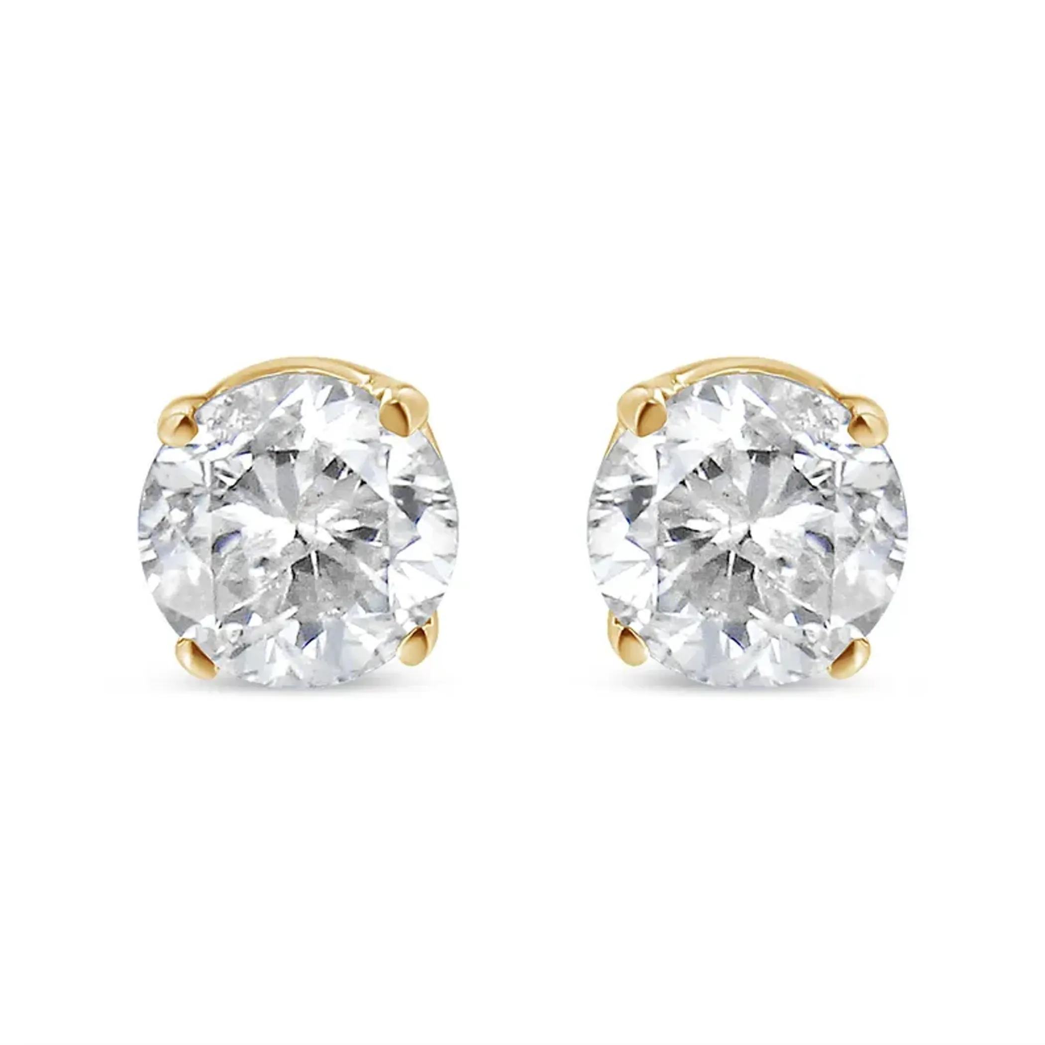 AGS Certified 1/2 Cttw Round Brilliant-Cut Diamond 14K Yellow Gold Classic 4-Prong Solitaire Stud Earrings (K-L Color, I1-I2 Clarity)