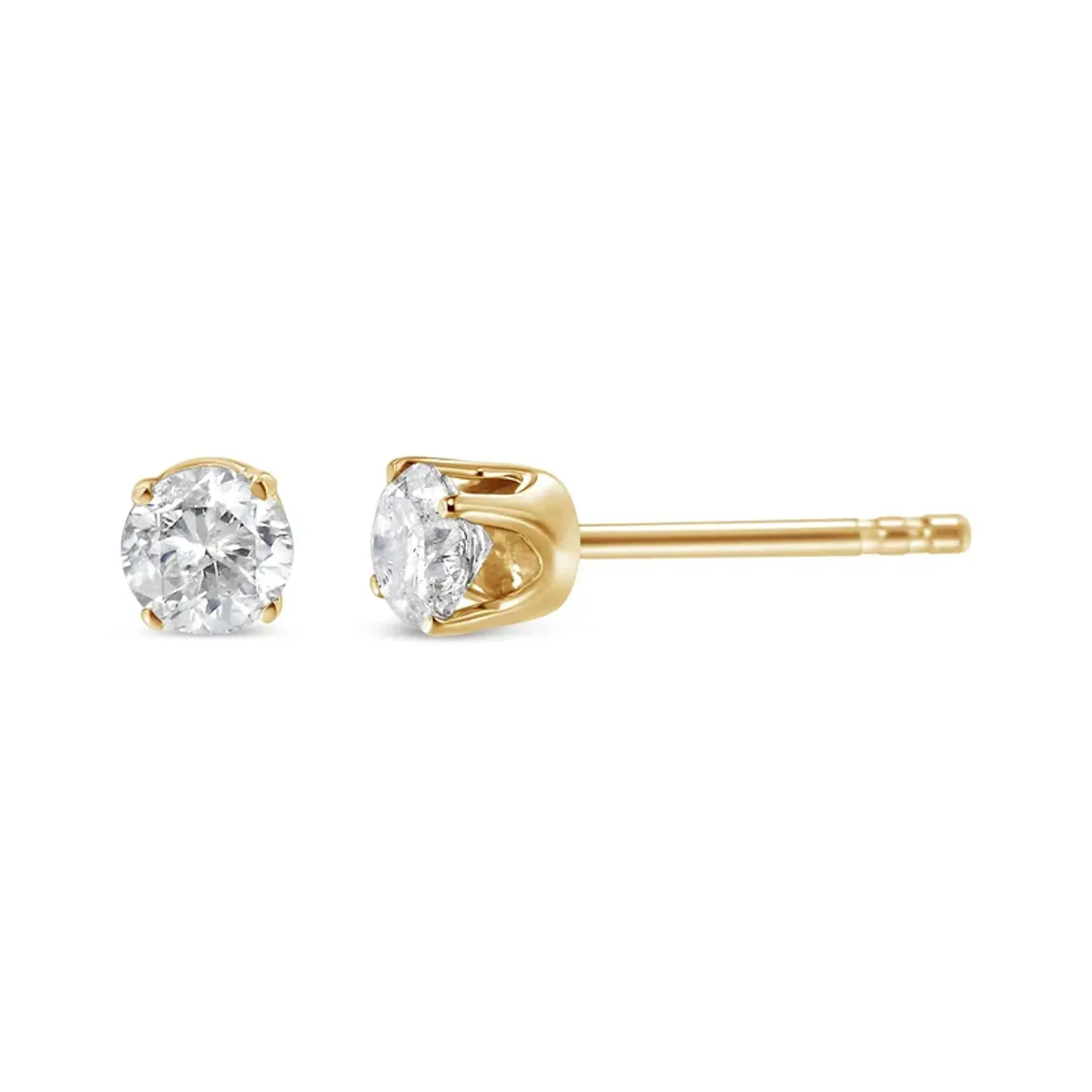 AGS Certified 1/2 Cttw Round Brilliant-Cut Diamond 14K Yellow Gold Classic 4-Prong Solitaire Stud Earrings (K-L Color, I1-I2 Clarity)