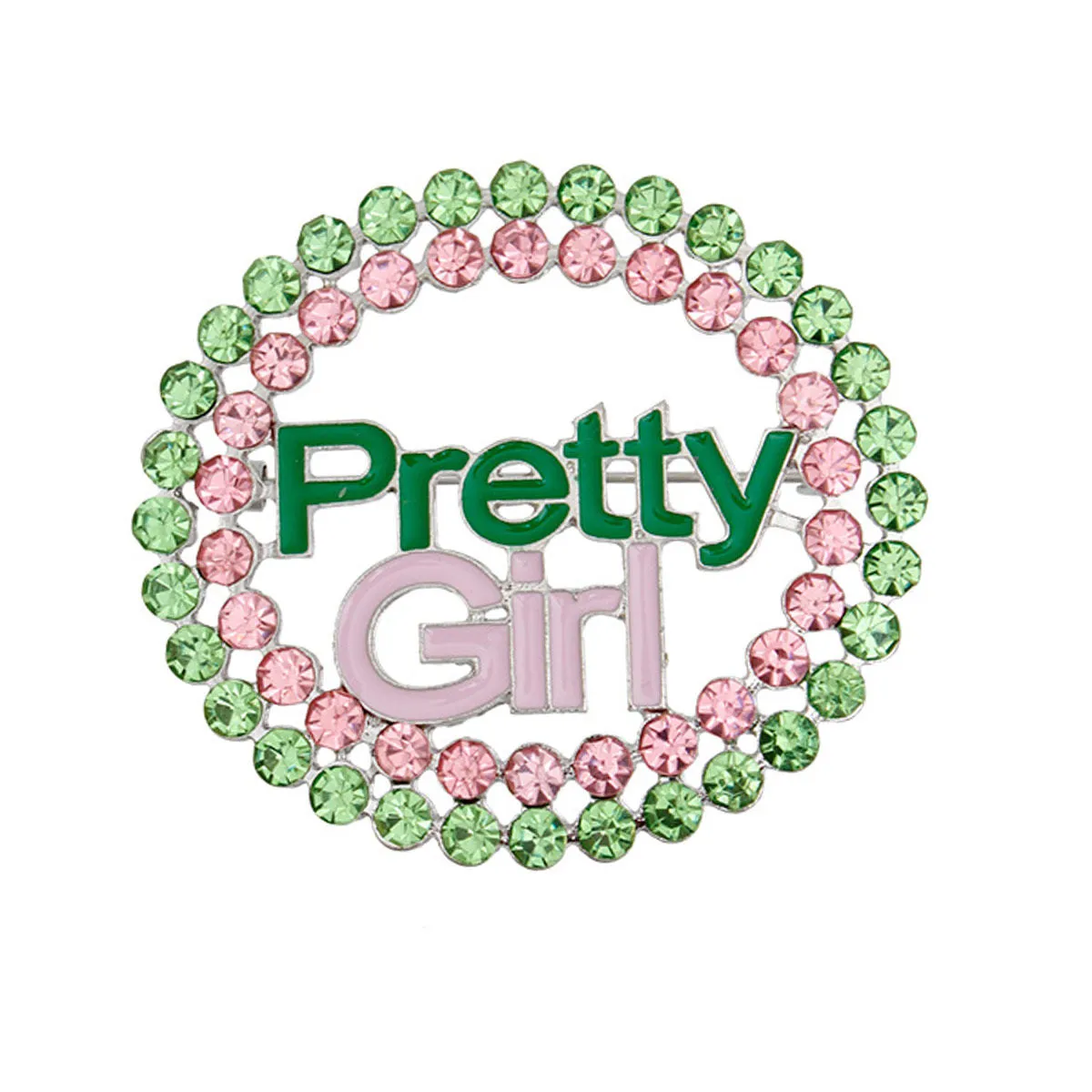 AKA Sorority Inspired Pink Green Stone Pretty Girl Brooch