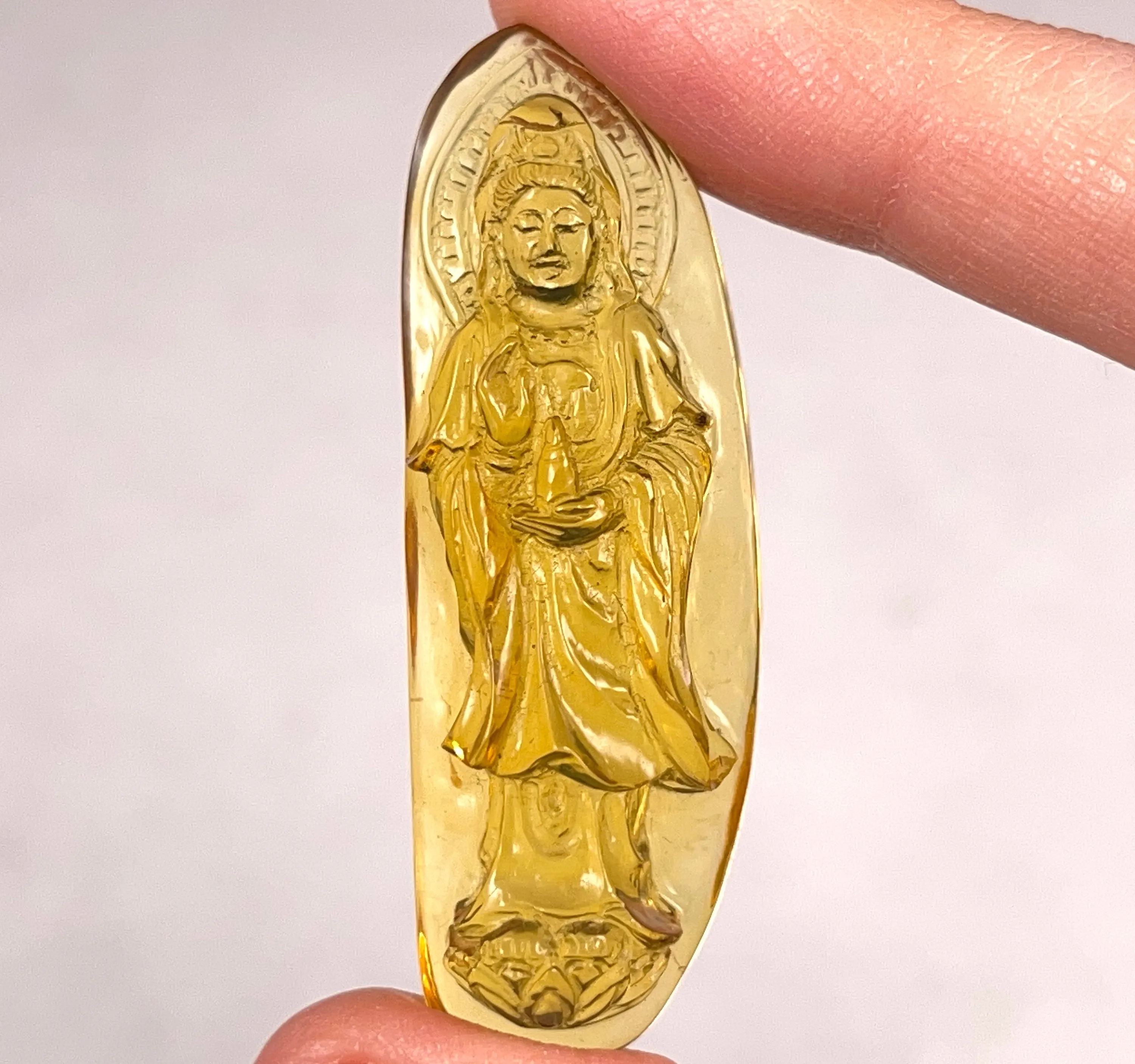 AMBER Crystal Kuan Yin - Crystal Carving, Housewarming Gift, Home Decor, Healing Crystals and Stones, 52674