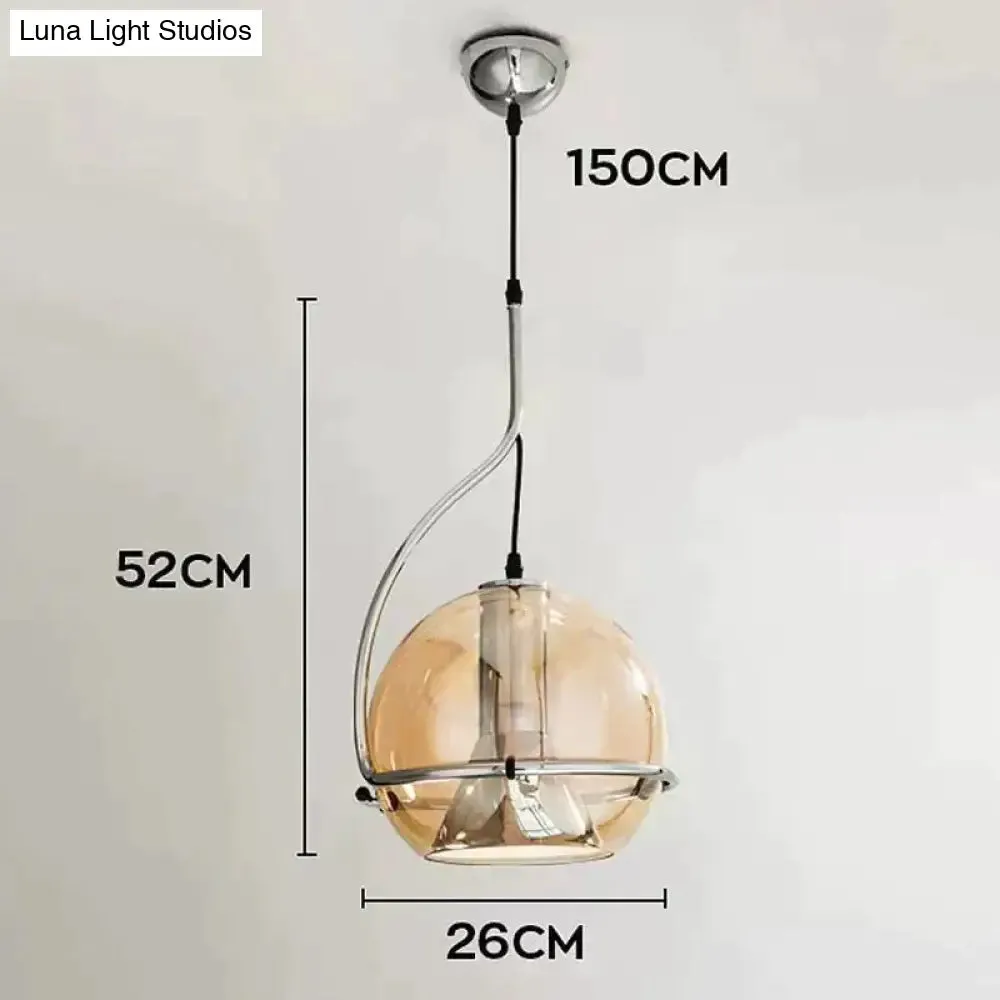 Amber Glass Pendant Light Ball Industrial Hanging Lamp E27 Plating Adjustable Chandelier for Kitchen Island Bedroom Hallway