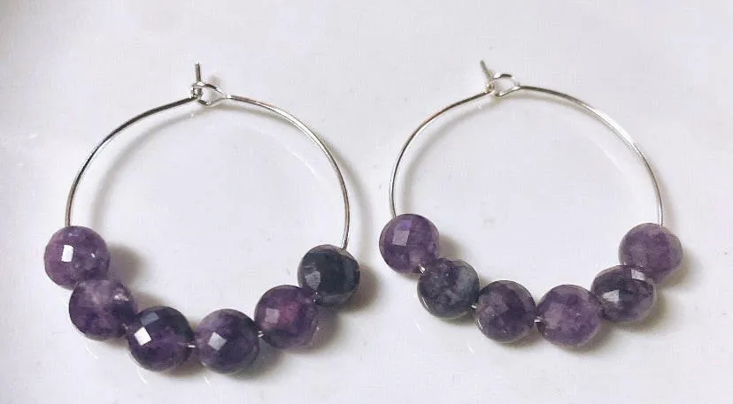 Amethyst 6-Stone Silver Hoops