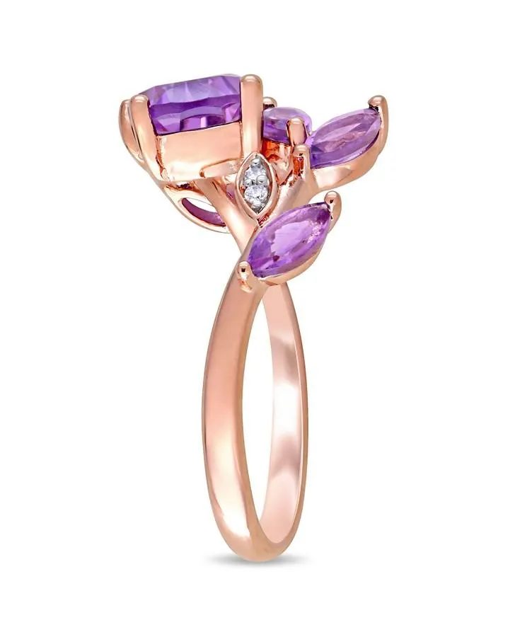 Amethyst &  Diamond Leaf Ring