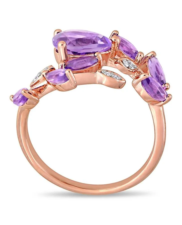 Amethyst &  Diamond Leaf Ring