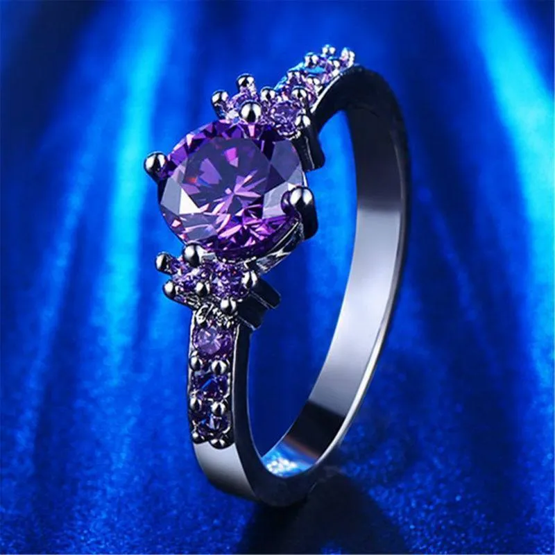 Amethyst Silver Plated Diamond Rings