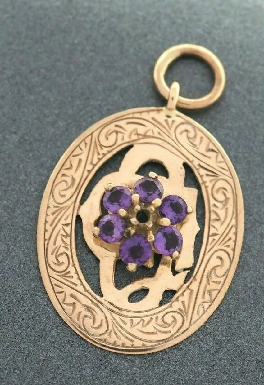 Antique Amethyst 9ct Yellow Gold Suffragette Shield Pendant