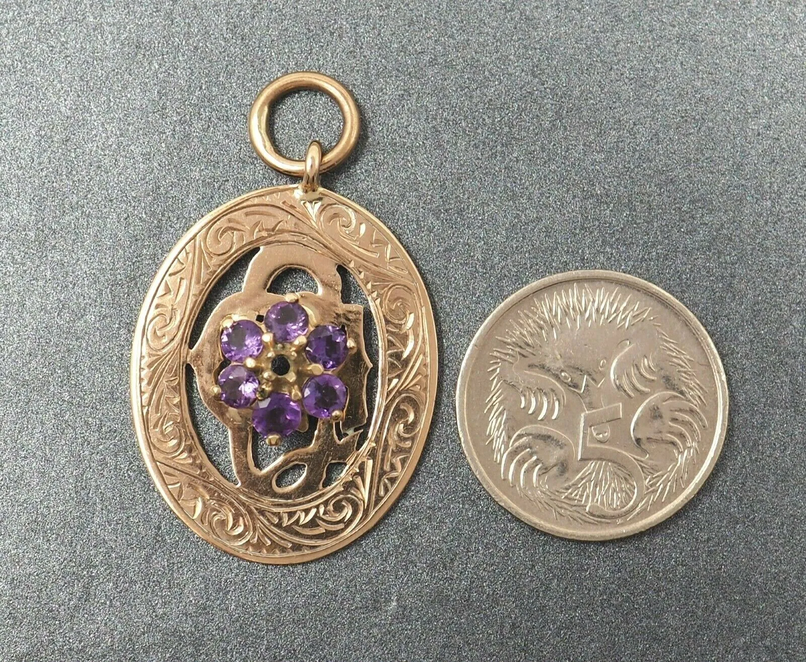 Antique Amethyst 9ct Yellow Gold Suffragette Shield Pendant