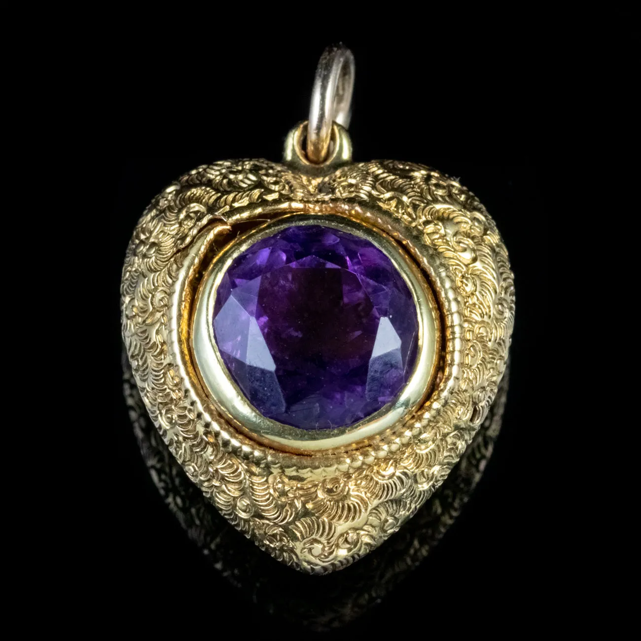 Antique Georgian Amethyst Heart Pendant 18Ct Gold Circa 1800