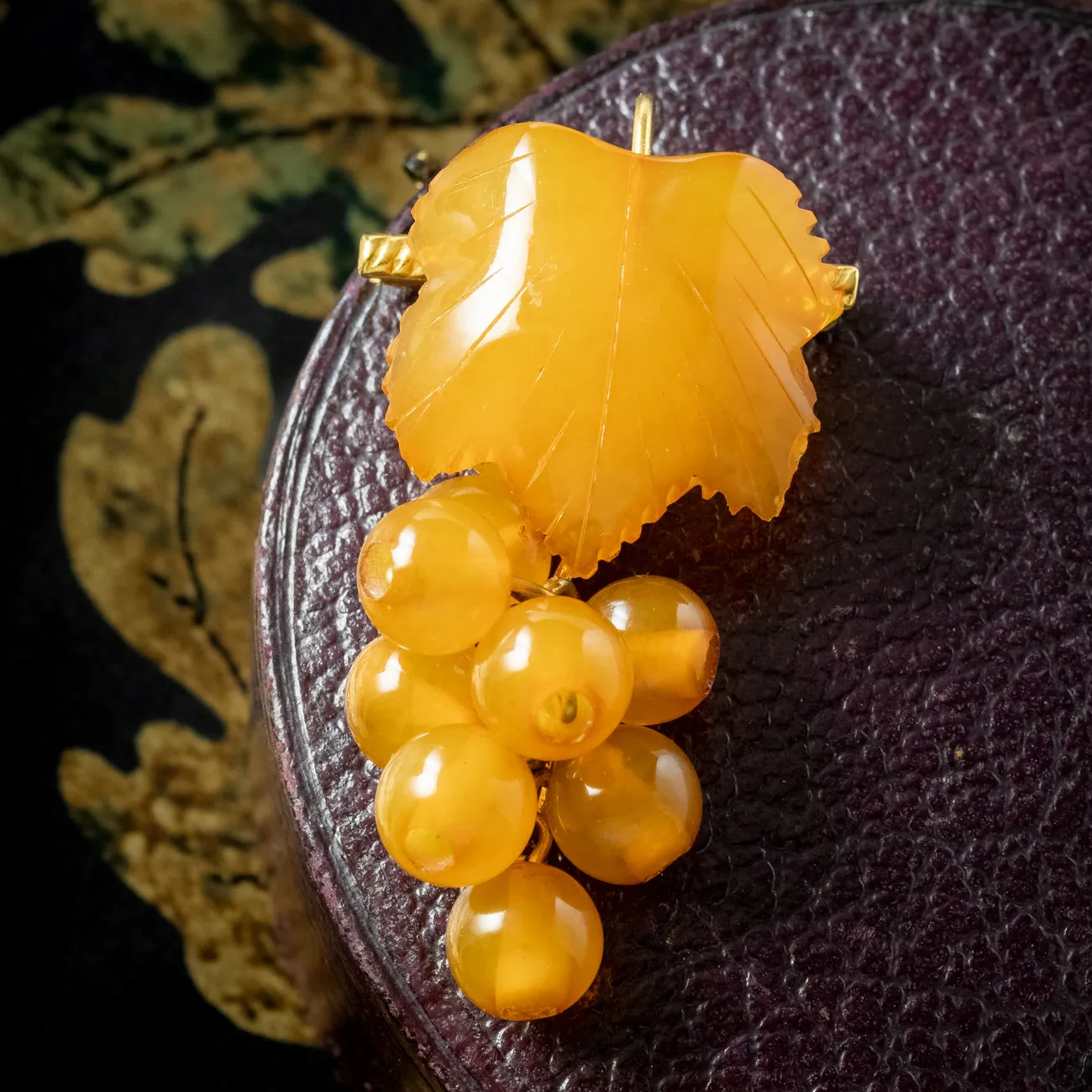 Antique Victorian Amber Grape Vine Brooch