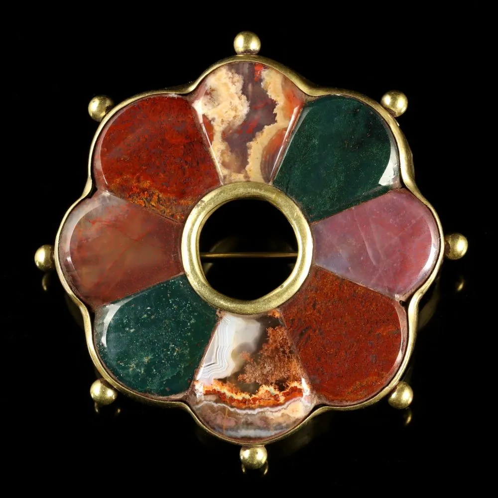 Antique Victorian Large Agate Scottish Brooch Circa 1880