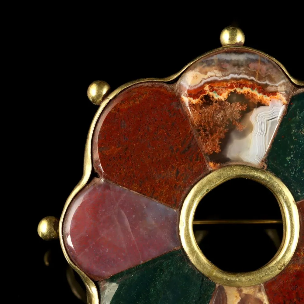 Antique Victorian Large Agate Scottish Brooch Circa 1880