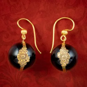 Antique Victorian Onyx Earrings 18ct Gold