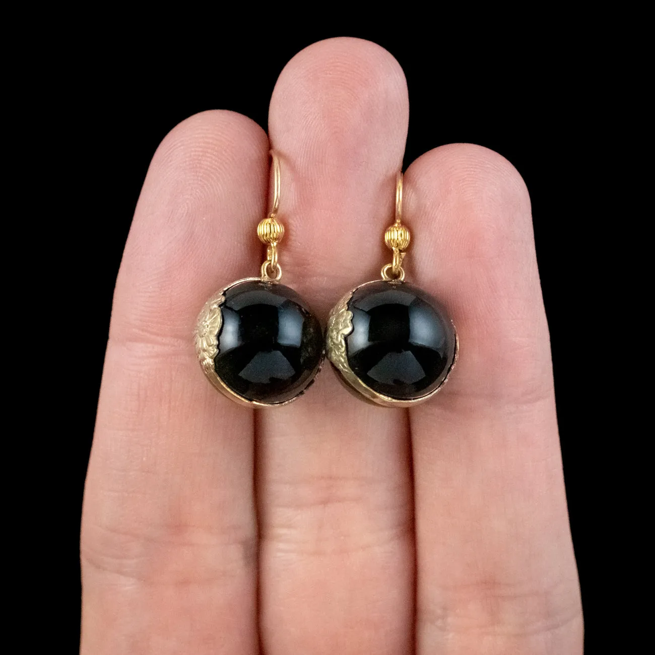 Antique Victorian Onyx Earrings 18ct Gold