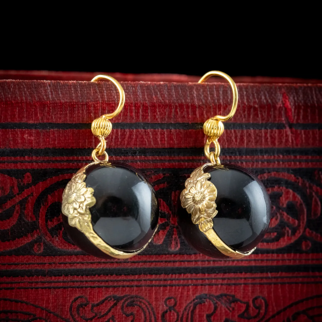 Antique Victorian Onyx Earrings 18ct Gold