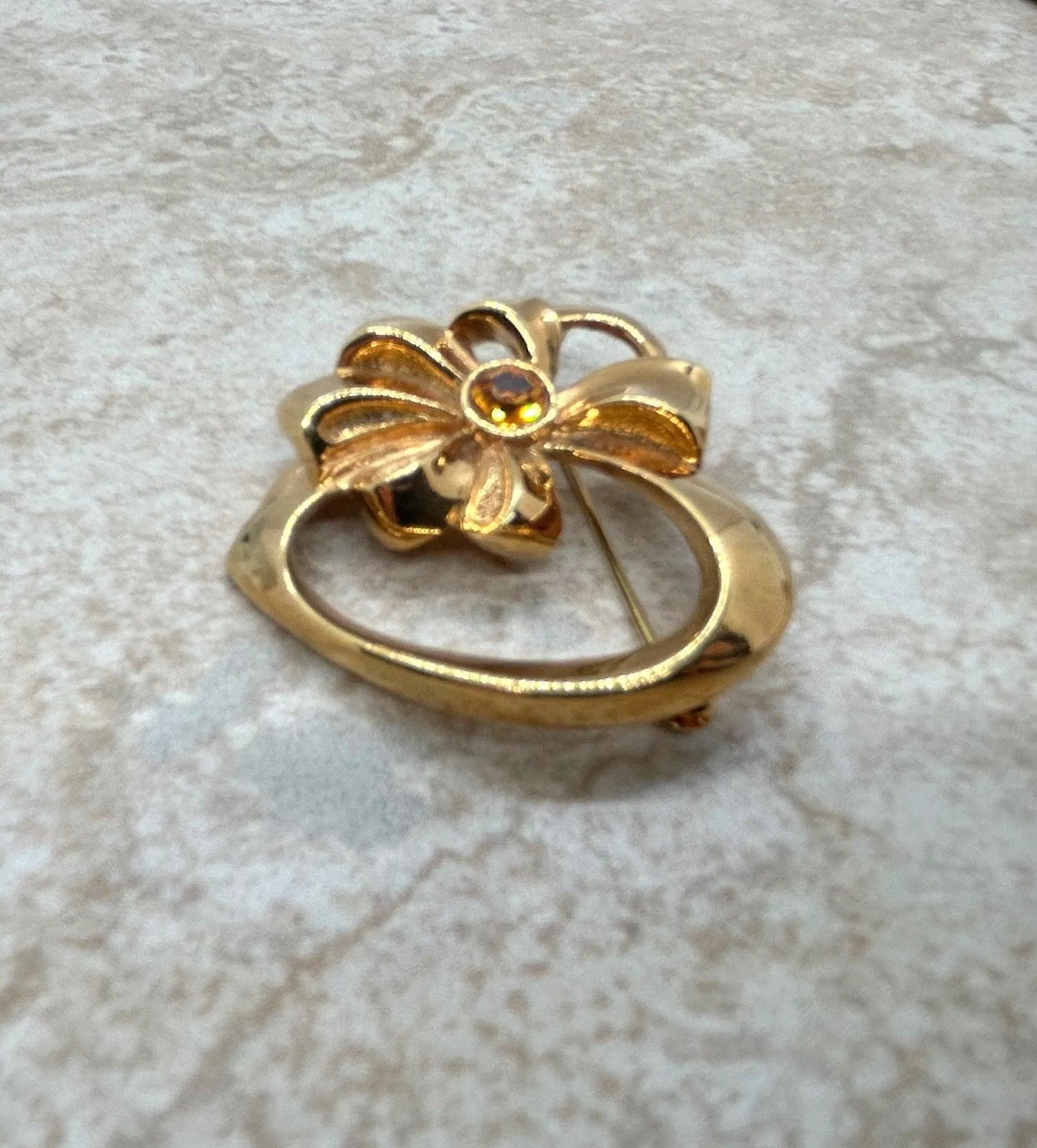 Avon Vintage Heart Pin with Golden November Birthstone (1992)