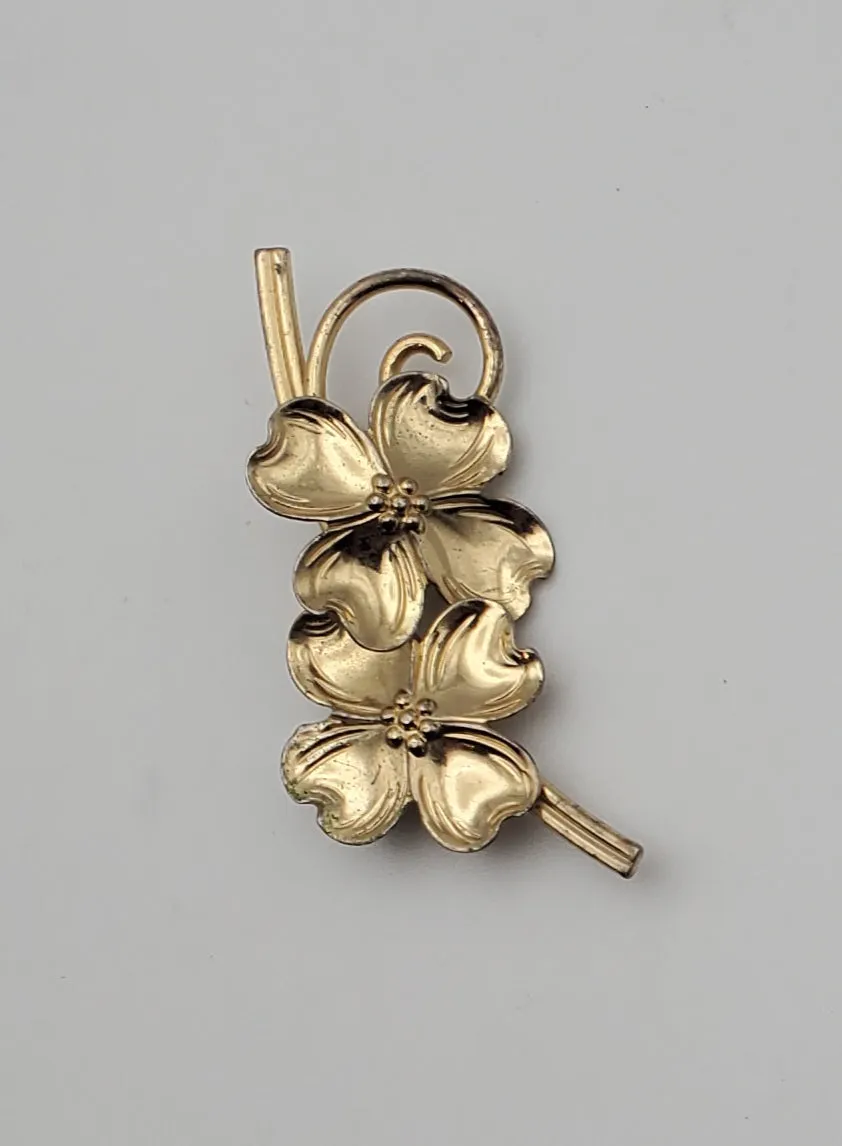 Beau - Vintage Gold Tone Sterling Silver Flowers Brooch