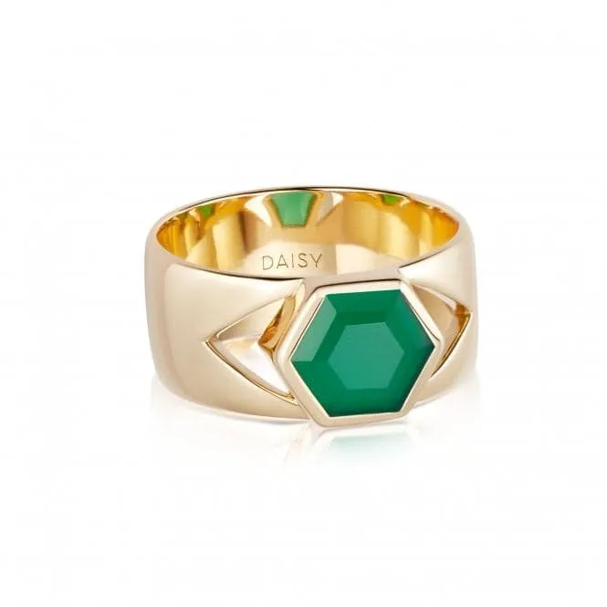 Beloved Bold Green Onyx Band 18ct Gold Plated Ring JR09_GP