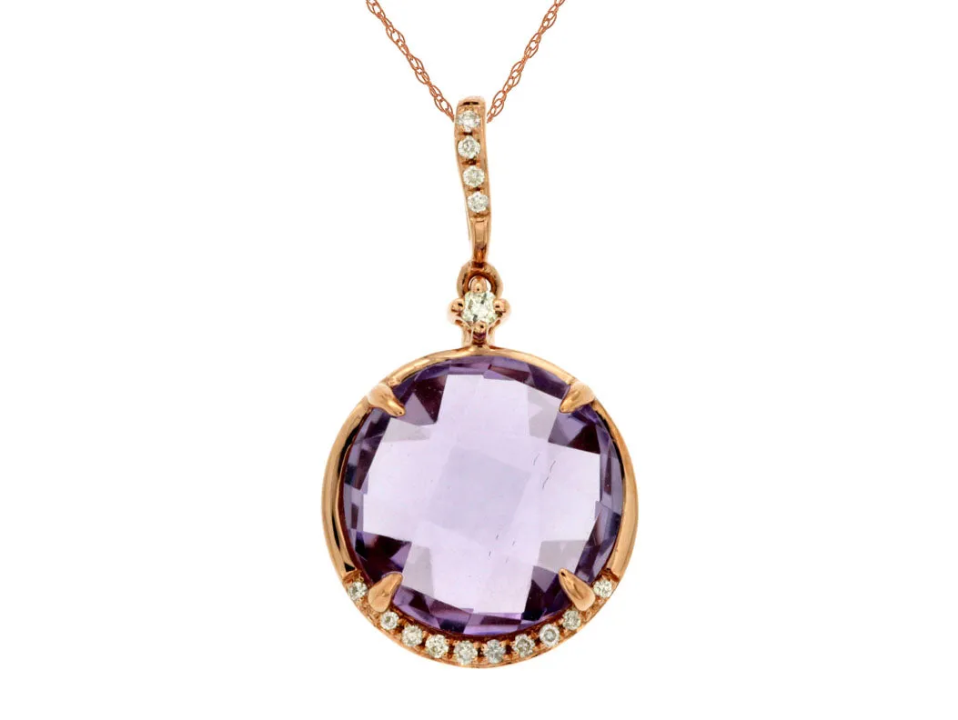 Bezel Set Round Amethyst Pendant with Diamond Detail